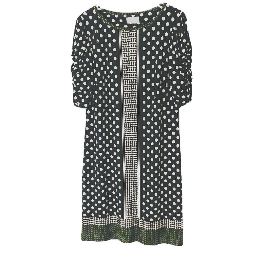 Donna Morgan Fit-Straight Midi Dress Size 14 Black/Green Geo-Polka Dot